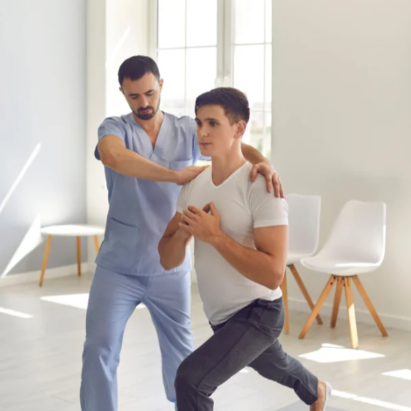 A skilled man therapist giving a trekkers massage to a man